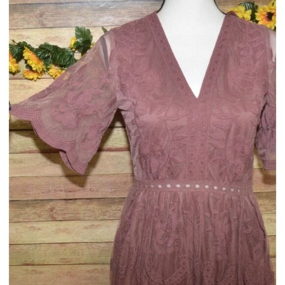 Altar’d State Lace Overlay Maxi Dress Dusty Rose Size S Romantic Feminine - Picture 5 of 15